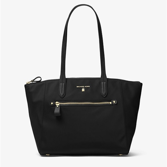 Kelsey Medium Nylon Tote Bag Classic Black with Bag Strap on the Back - Picture 1 of 15